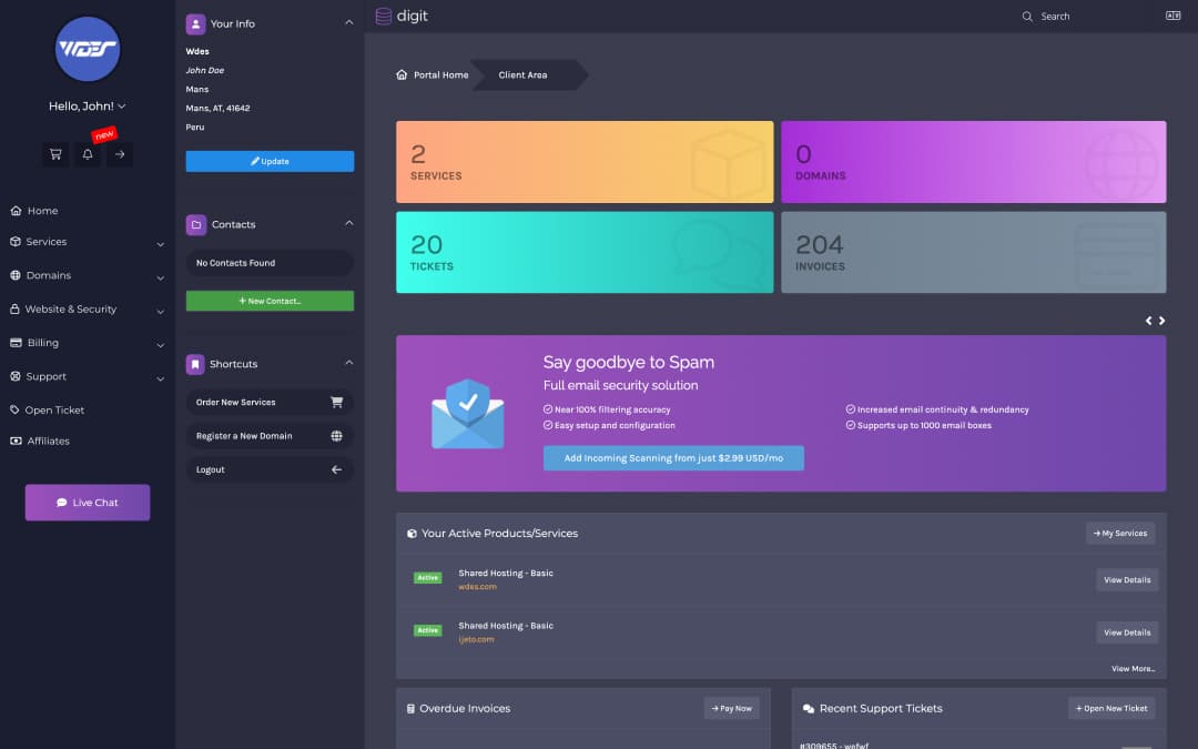 Digit client area in Purple