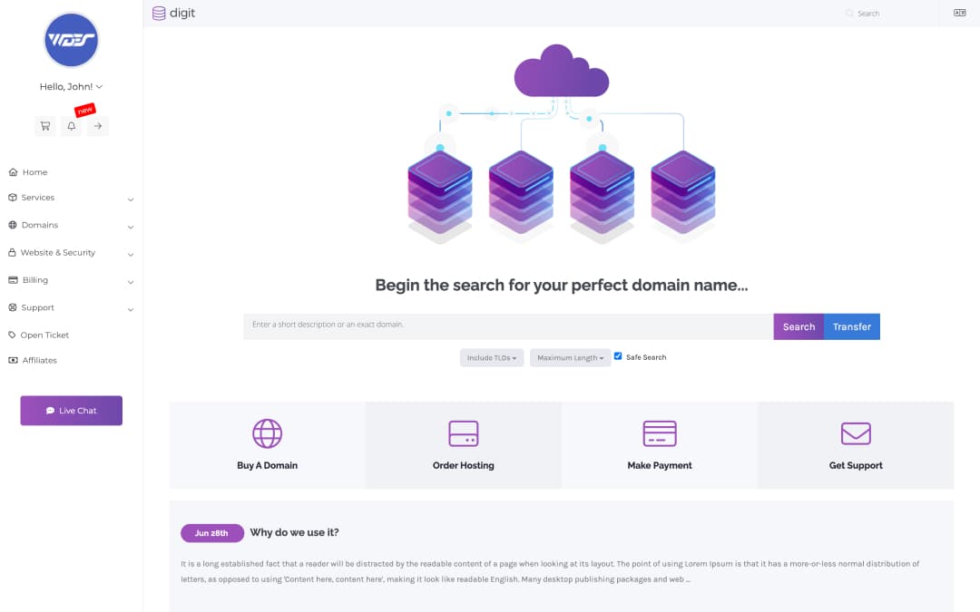 Digit client area in Light mode