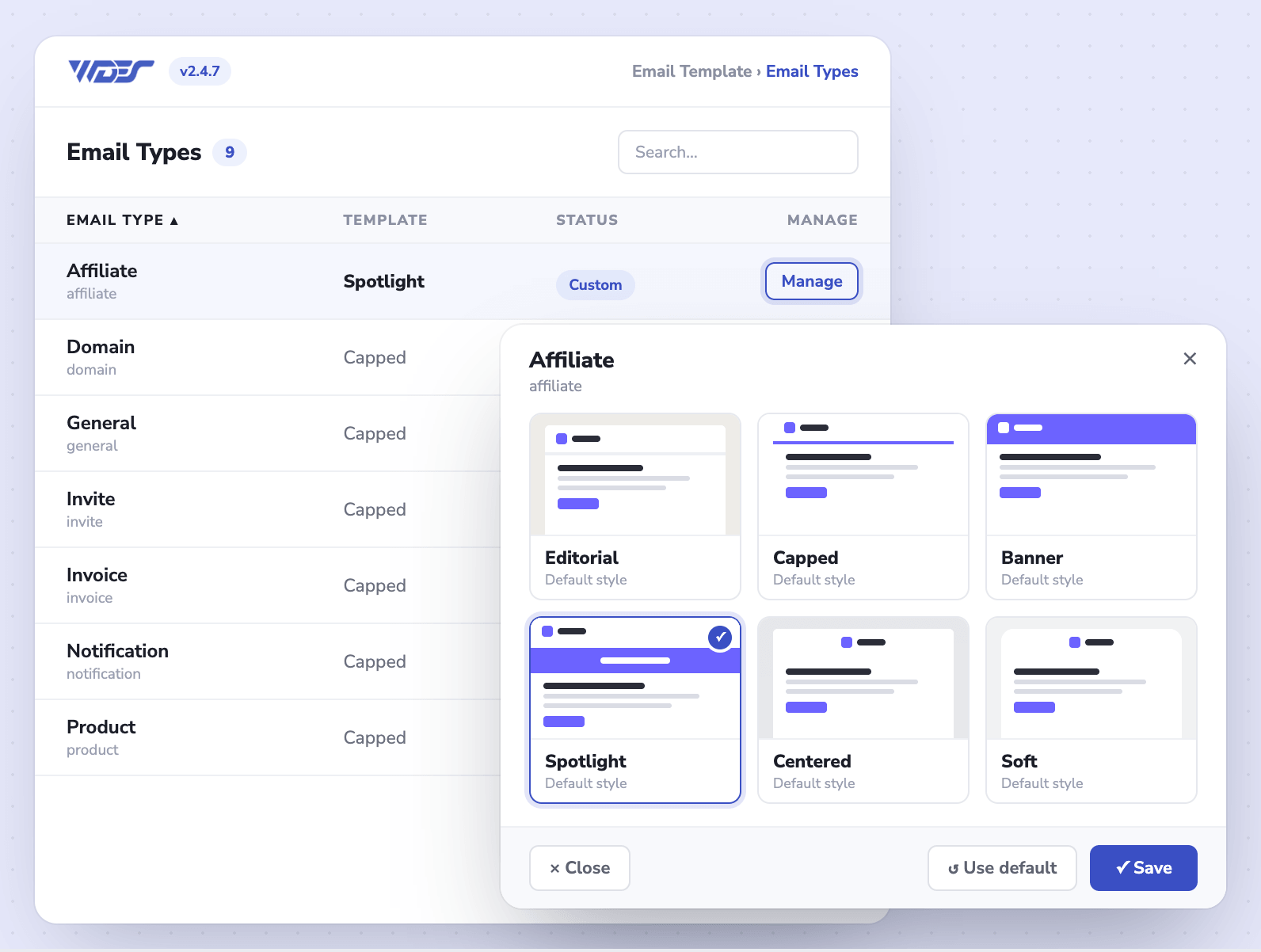 addon — email types