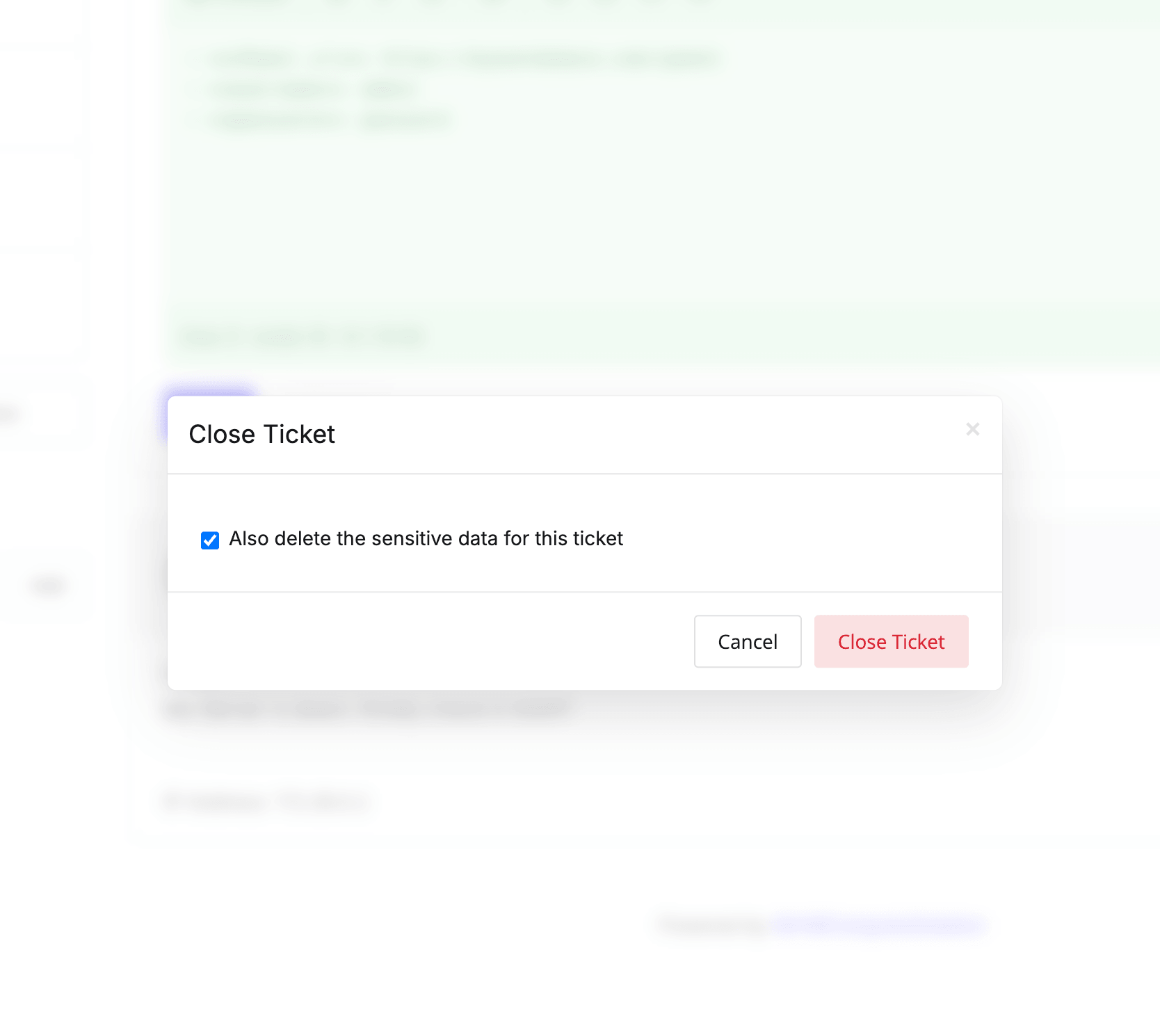 delete data — closed ticket