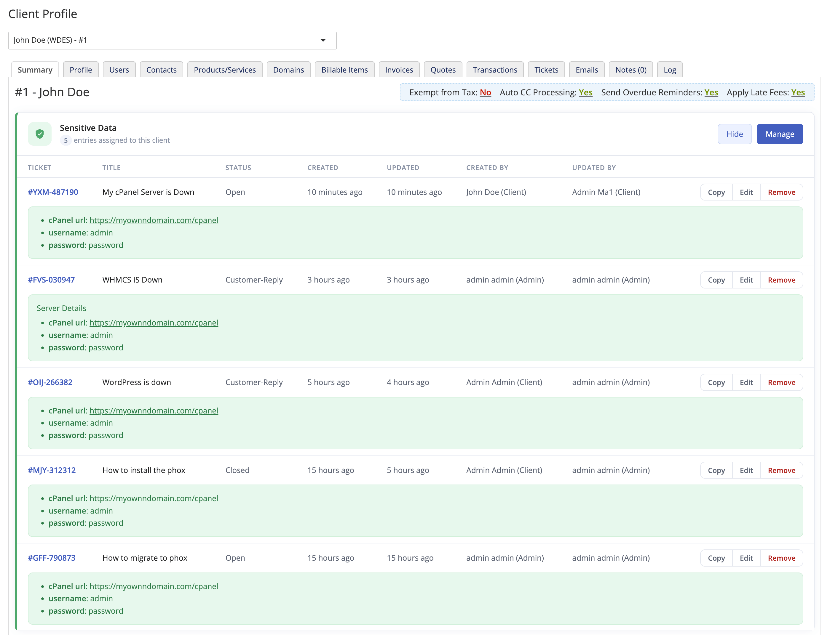 admin — client profile