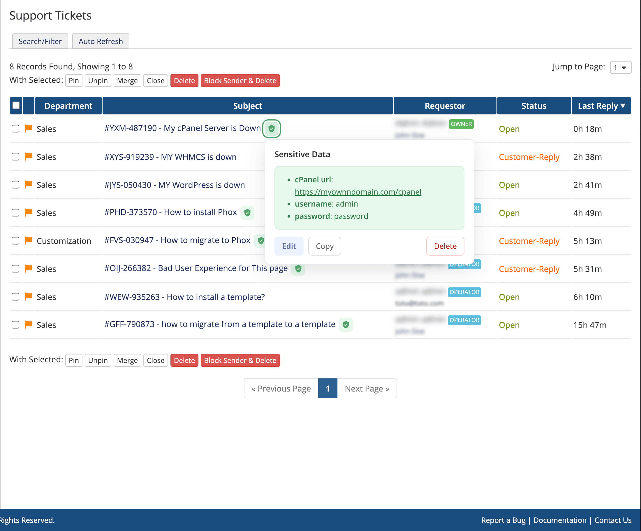 admin — ticket & client lists