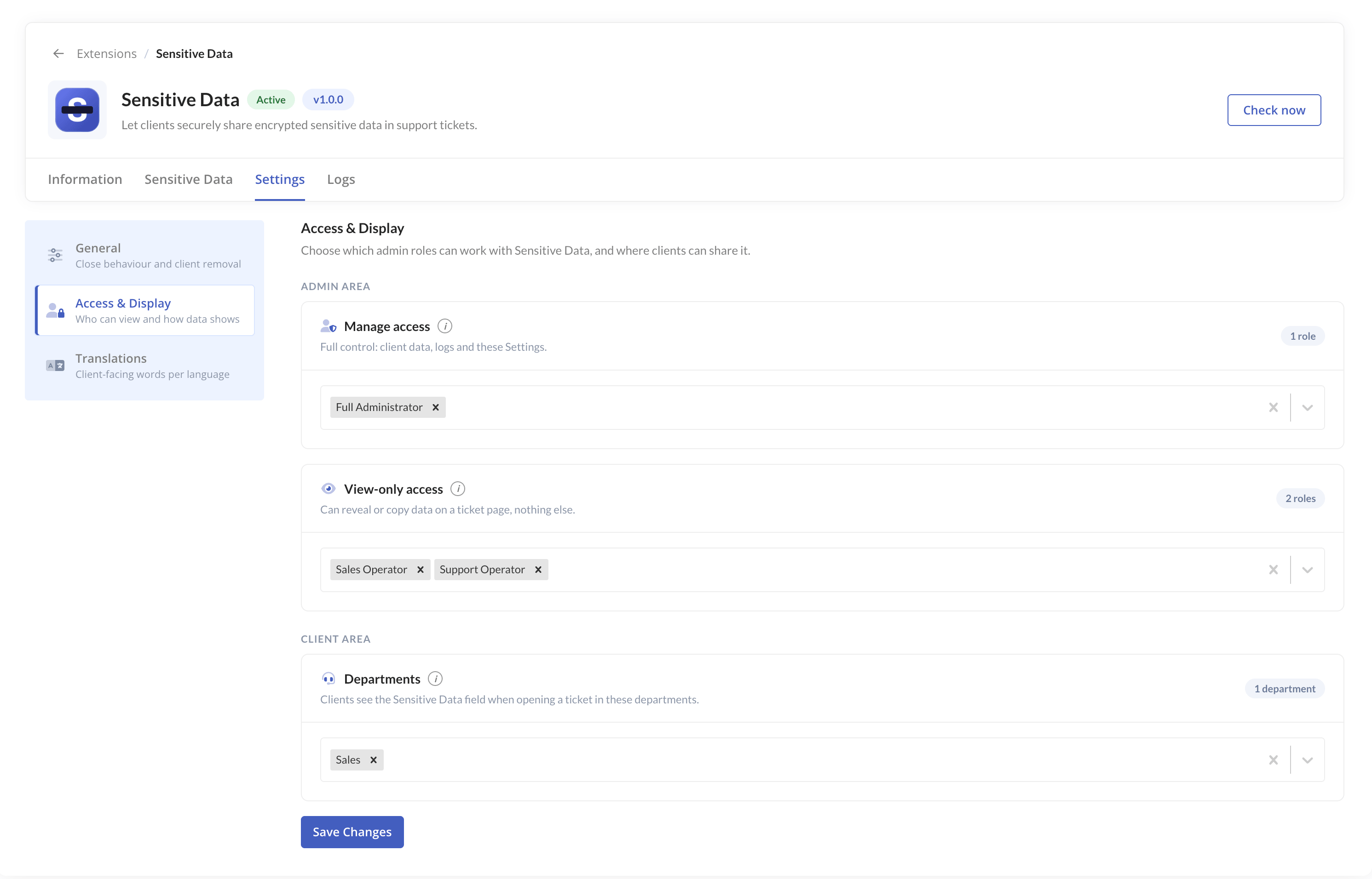 addon settings — permissions
