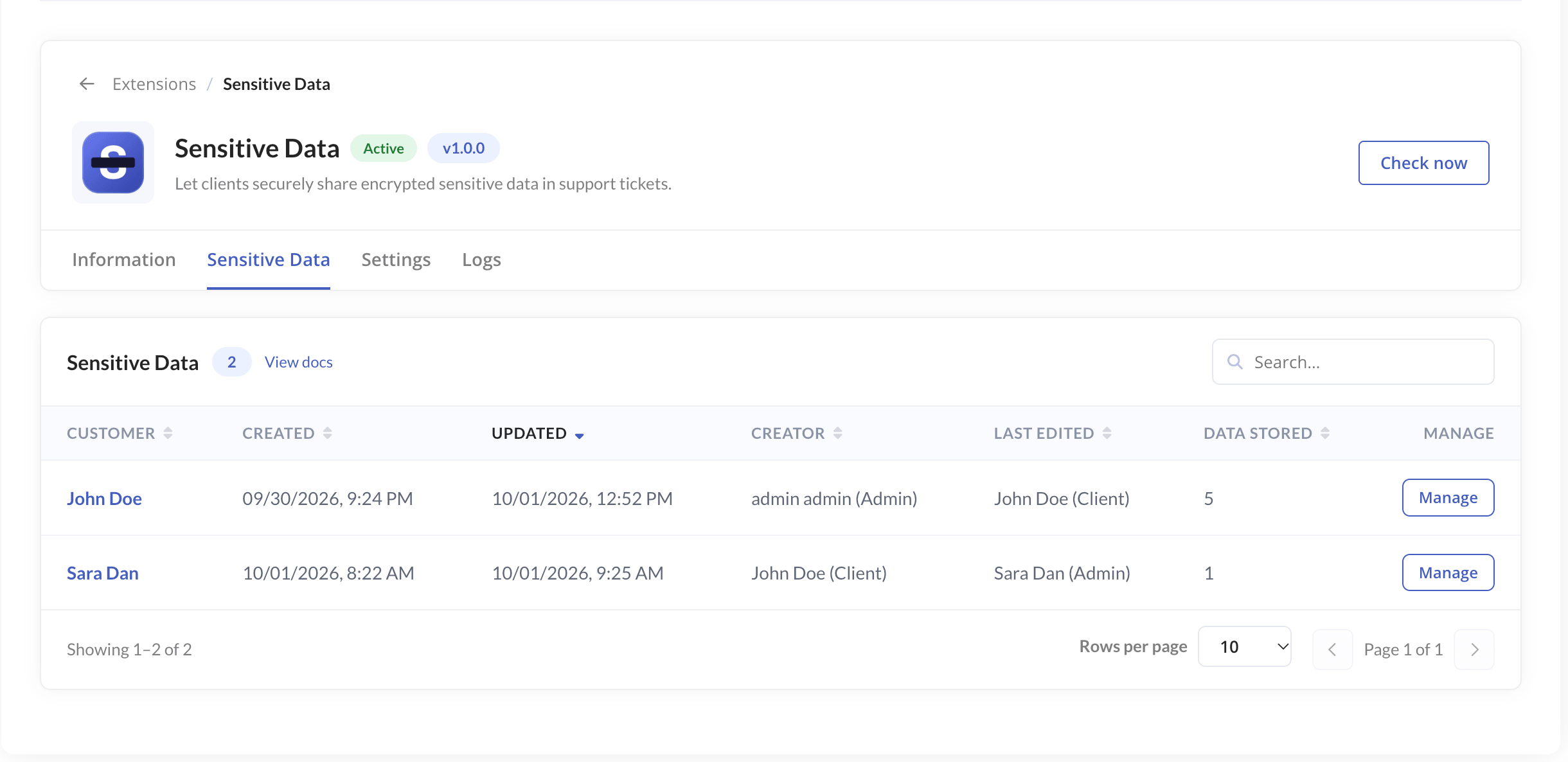 addon settings — overview
