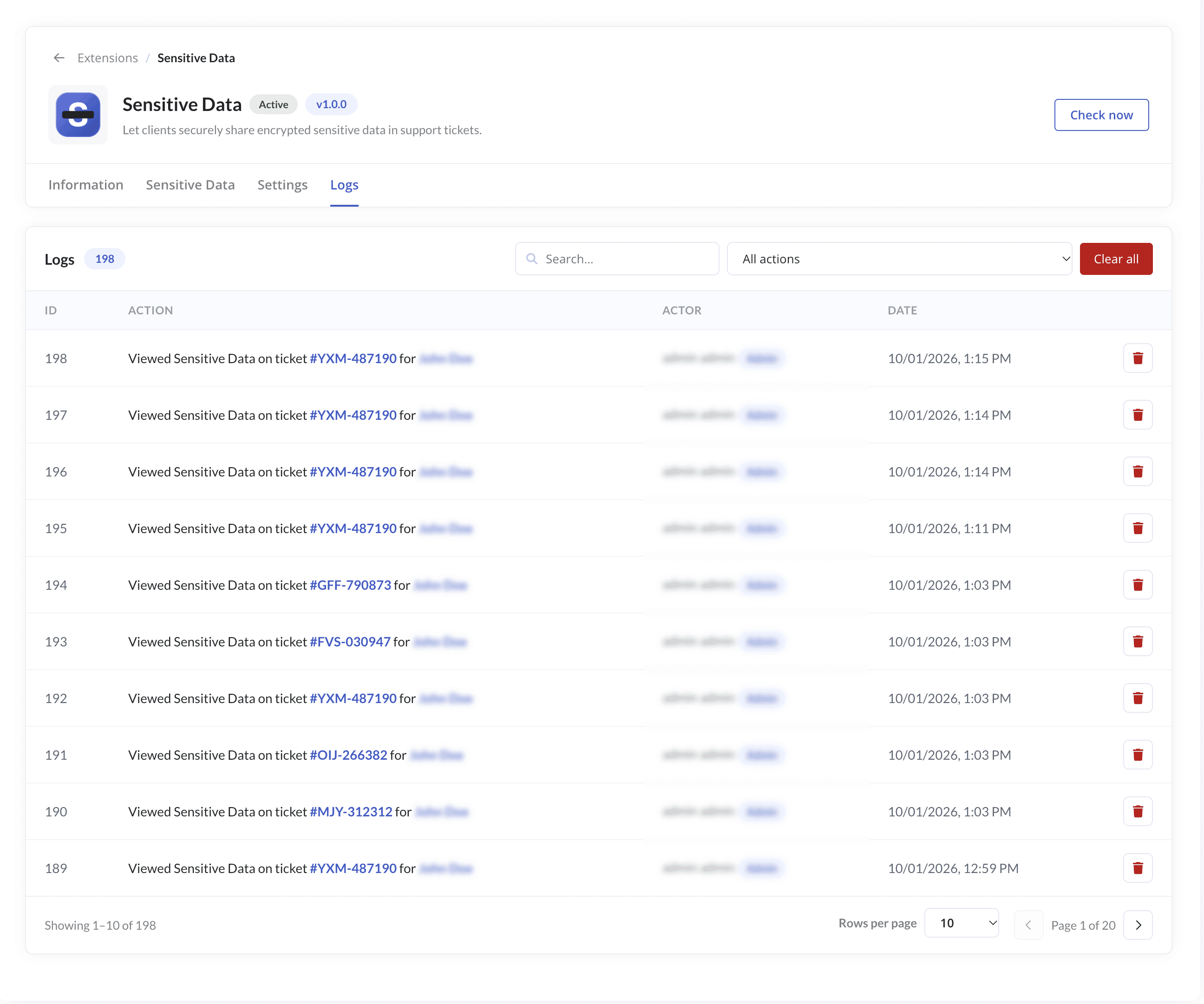 addon settings — audit trail