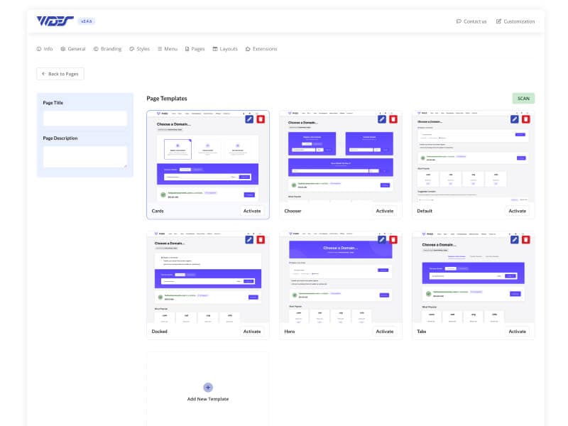 Page manager — a layout dropdown for every WHMCS page
